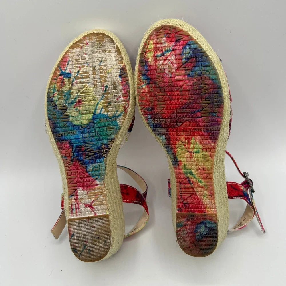 Nine West Girls Even Tie Dye Colorful Floral Wedge Sandals 3M with Box Summer